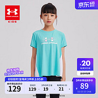 安德玛（Under Armour）童装2024女童T恤短袖夏季速干透气运动圆领上衣 浅水绿 140cm