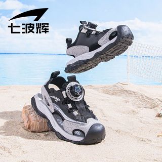七波辉儿童凉鞋男童2024夏季中大童包头青少年防滑运动沙滩鞋 黑/灰 37码 适合脚长23.0cm