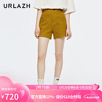 有兰（URLAZH）复古时尚宽松直筒气质羊毛格纹休闲短裤女LL3PA19 金黄 M