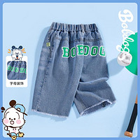 BoBDoG 巴布豆 夏季新上市男童短裤夏季轻薄牛仔裤卡通印花