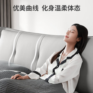 喜临门现代头层牛皮软床 舒适软靠排骨架床 夏洛S大理石灰 1.8x2米 大理石灰：搭配金星