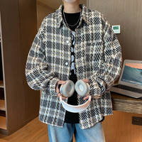君忆卿春秋小香风宽松翻领外套男潮流百搭时尚情侣上衣青年针织格子夹克