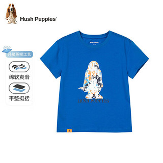 暇步士（Hush Puppies）童装男女童短袖圆领衫儿童短袖舒适柔软透气吸汗不易变形时尚休闲 (A款)宝蓝 170cm