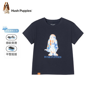 暇步士（Hush Puppies）童装男女童短袖圆领衫儿童短袖舒适柔软透气吸汗不易变形时尚休闲 (A款)宝蓝 130cm