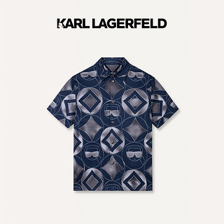 Karl Lagerfeld卡尔拉格斐轻奢老佛爷男装 2024夏款KARL潮流印花短袖夹克外套 藏青 46