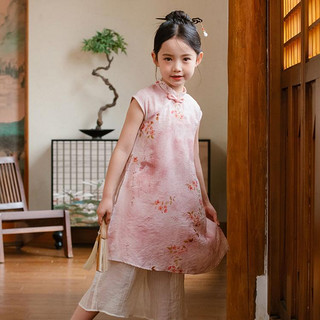 波亚米特 女童中国风套装2024夏季儿童汉服两件套中大童新中式旗袍裤子