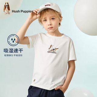 暇步士（Hush Puppies）童装男女童短袖圆领衫儿童短袖舒适柔软透气吸汗不易变形时尚休闲 (E款)本白 150cm