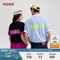 HUGO【100%棉 男女同款】 24夏季双图案宽松棉质短袖T恤 001-黑色 XS