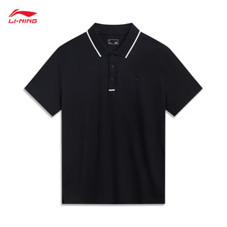 李宁 LI-NING耐洗抗皱短袖T恤男子棉质POLO运动上衣 黑色(259款)-2 XL