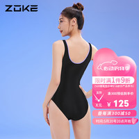 洲克ZOKE泳衣女士专业连体三角训练抗氯显瘦温泉女士泳衣124501127黑紫2XL