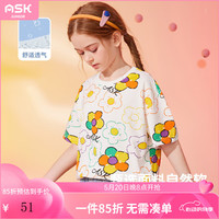 ASK JUNIOR女童短袖T恤夏薄款大花满印上衣休闲纯棉T恤 花色 1