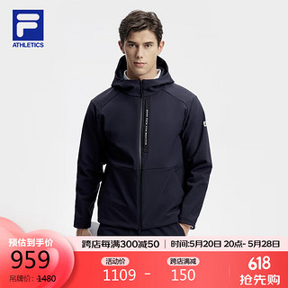 FILA 斐乐 男士运动外套2024春加绒保暖连帽夹克 RD宝蓝-NV 175/96A/L