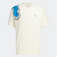 adidas NEO 夏季款涂鸦印花简约短袖上衣男子圆领宽松运动训练针织T恤