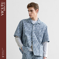 VICUTU 威可多 男士短袖衬衫夏季纯棉时尚潮流印花半袖T恤