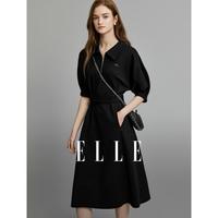 ELLE 她 夏季高腰显瘦高级感POLO领设计感连衣裙女