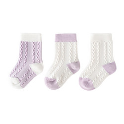 aqpa 新生婴儿3双装短筒袜春秋男女宝宝袜棉袜 薰衣草紫白色 0-6月