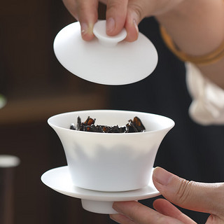 MULTIPOTENT 功夫茶具三才盖碗冰种羊脂玉白瓷泡茶碗薄胎瓷盖碗