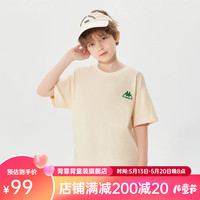 Kappa Kids卡帕儿童纯色夏季短袖简约百搭圆领多巴胺时尚T恤男女童 杏色 薄款  160