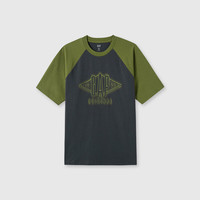 Gap 盖璞 男士撞色插肩袖logo圆领短袖T恤 463174 黑灰色 XL