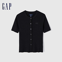 Gap 盖璞 女士刺绣logo纽扣半袖针织衫 496379 黑色 L