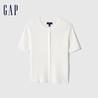 Gap 盖璞 女士刺绣logo纽扣半袖针织衫 496379 白色 XS