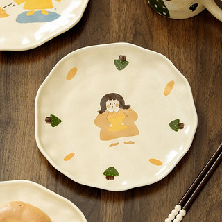 KAWASIMAYA 川岛屋 可爱陶瓷盘子菜盘家用创意饭碗早餐盘一人食餐具套装 马克杯(遛狗女孩)