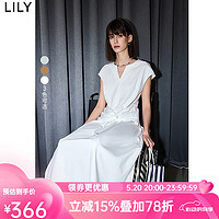 LILY2024夏季V领收腰修饰身型遮肉小飞袖宽肩显瘦纯色连衣裙 601白色 S