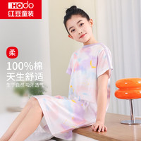 红豆女童纯棉睡裙中大童夏季短袖家居服全棉透气卡通印花A类空调服 H4Q301