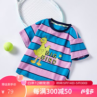 SESAME STREET男童夏季短袖polo衫女童装夏装儿童短袖中大童休闲凉感上衣 ZT23207紫蓝 100cm
