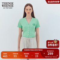 Teenie Weenie小熊2024夏季新款莱卡弹力V领短袖T恤开衫莫代尔混纺