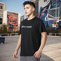 SKECHERS 斯凯奇 T恤男2024夏季新款速干跑步运动短袖针织休闲黑色健身冰丝短袖