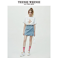 TEENIE WEENIE TeenieWeenie小熊2023年新款宽松圆领短袖胶印T恤简洁基础上衣女