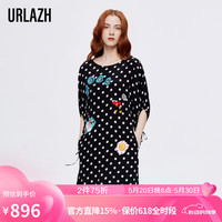 有兰(URLAZH)夏季复古黑色气质优雅黑白波点宽松休闲连衣裙LL2DR47 黑 XS