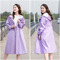 出极 连体雨衣成人防护女时尚徒步长款拉链防水风衣外套韩版全身雨披 紫色 M(150-165cm)
