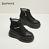 DAPHNE 达芙妮 女鞋内增高马丁靴女款2024春季新款网纱镂空透气黑色短靴子