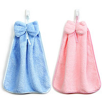 SANLI 三利 珊瑚绒挂式擦手巾不易掉毛强水浴室厨房居家多用途毛巾 2条装-蓝色/粉色