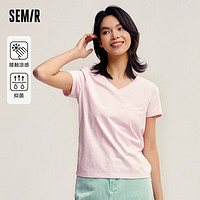 森马（Semir）短袖T恤女修身V领正肩简约2024抗菌夏装纯色109324100018 粉红60059 XS