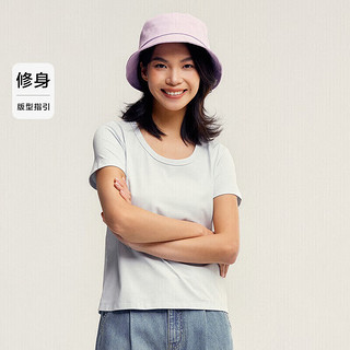 森马（Semir）短袖T恤女修身正肩凉感圆领上衣24夏109324100001 【U领】粉蓝80084 M