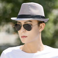 BILLSURF户外帽子男士夏天休闲布帽透气防晒帽夏季太阳帽礼帽英伦爵士帽 蓝色 均码 56-58cm