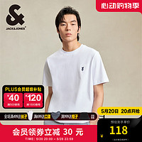 杰克·琼斯（JACK&JONES）法斗刺绣短袖T恤男休闲舒适透气宽松时尚潮流男装衣服夏季纯棉T恤 A06本白色 常规 A06本白色 180/100A/L