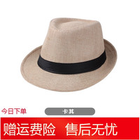 墨姿岚春夏季男士小礼帽纯色麻料带色丁爵士帽男帽老人帽子遮阳帽子 卡其色 均码