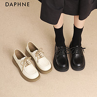DAPHNE 达芙妮 英伦风小皮鞋女2024春季厚底乐福鞋学院风复古黑色鞋子