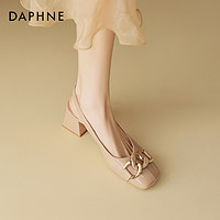 DAPHNE 达芙妮 夏季女士包头凉鞋女2024新款粗跟法式凉拖裸色高跟妈妈单鞋