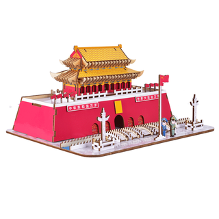 玩控 3d木质拼插立体拼图中国传统古代建筑拼装房子木制模型手工diy 天安门（升级款）