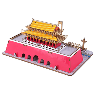 玩控 3d木质拼插立体拼图中国传统古代建筑拼装房子木制模型手工diy 天安门（升级款）