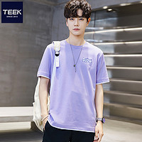TEEK 浅紫色T恤短袖男装纯棉 新款夏季帅气青少年学生韩版潮流半袖