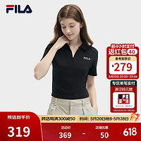 FILA 斐乐 女子短袖POLO衫2024年夏季新款修身运动休闲上衣 正黑色-BK 180/96A/XXL