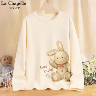 La Chapelle Sport拉夏贝尔长袖t恤女春秋季打底衫纯棉圆领百搭宽松正肩显瘦上衣 奶白色(完美兔左下标) XL(130-150斤)