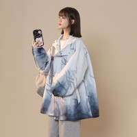 QGF渐变色冲锋上衣外套女美式开衫春秋季宽松户外潮牌设计感夹克 黑色 M