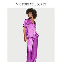 VICTORIA'S SECRET 维密 丝滑缎面宽松V领短袖长裤睡衣女家居服套装